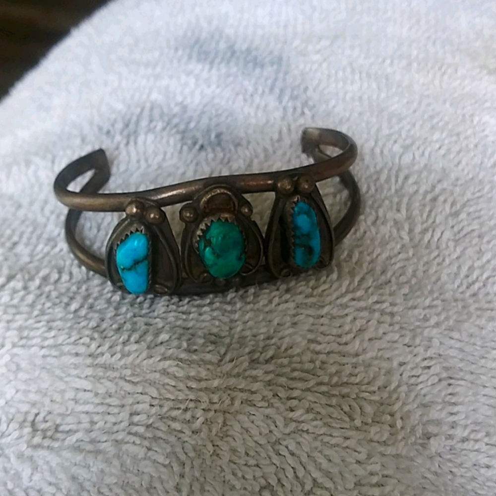 Vintage sterling and turquoise baby's first brace4
